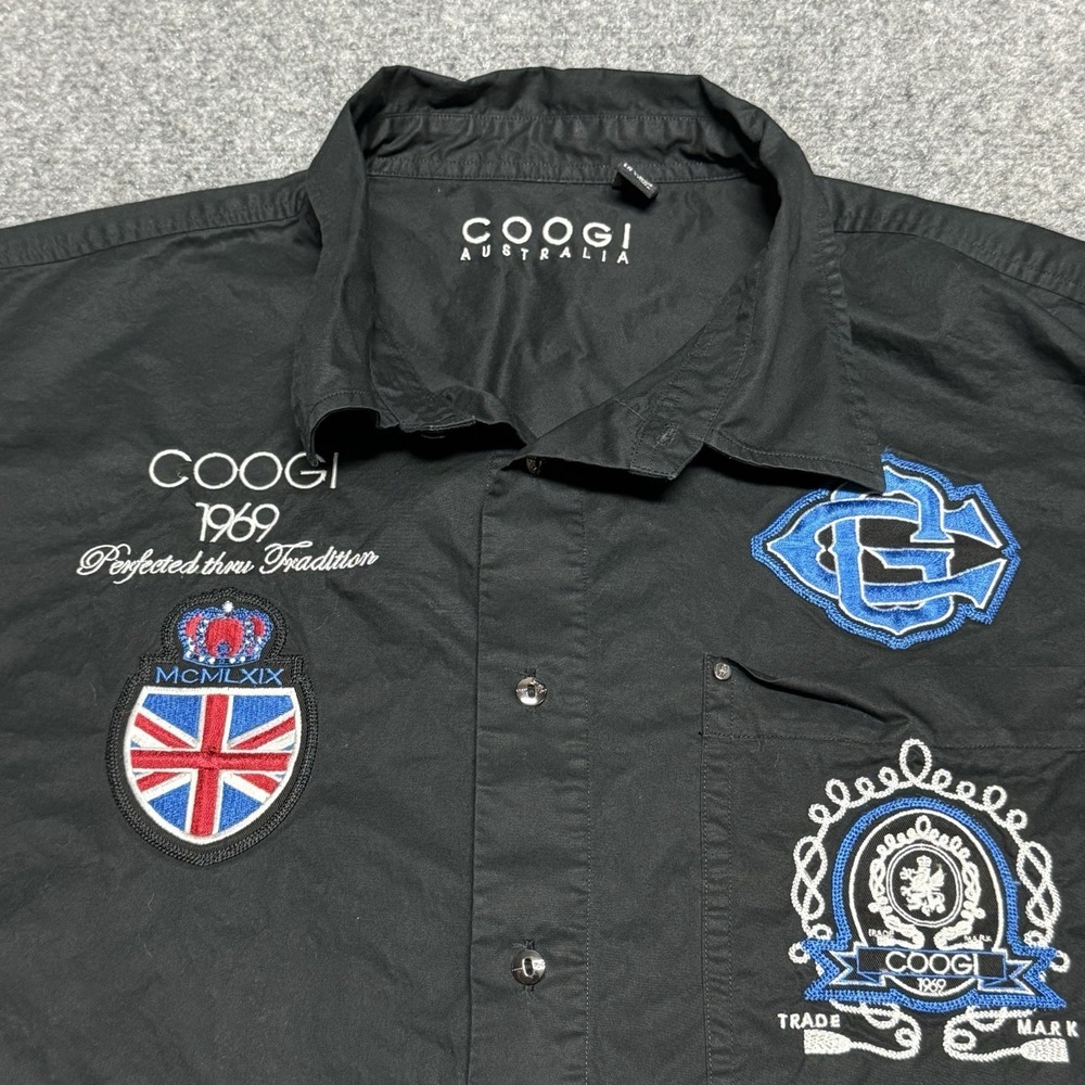 COOGI Button Down Shirt Mens 4XL Black Embroidered Vintage 1969 Short Sleeve